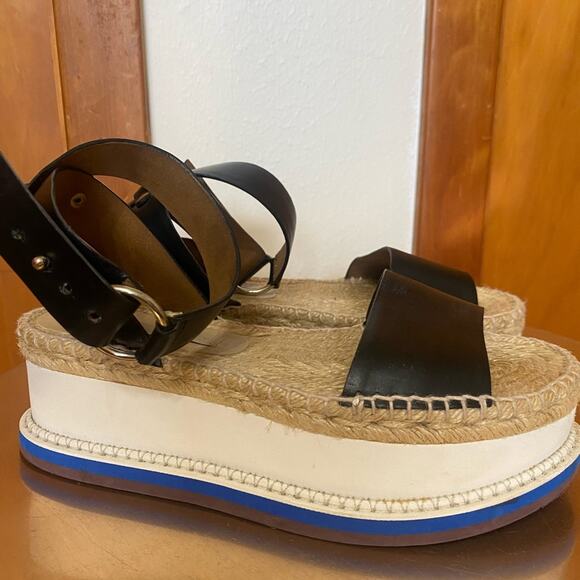 Stella McCartney Black White Tan Blue Espadrilles Ankle Strap  6.5 - Picture 1 of 16